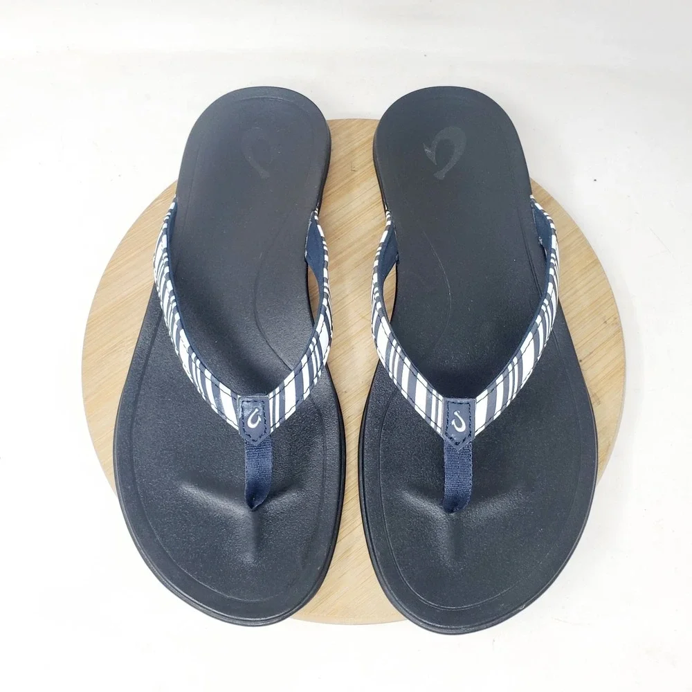 Olukai‎ Hoopio Sandals Womens 9 Striped Flip Flop Thong Pool Beach Shoes Ho'opio